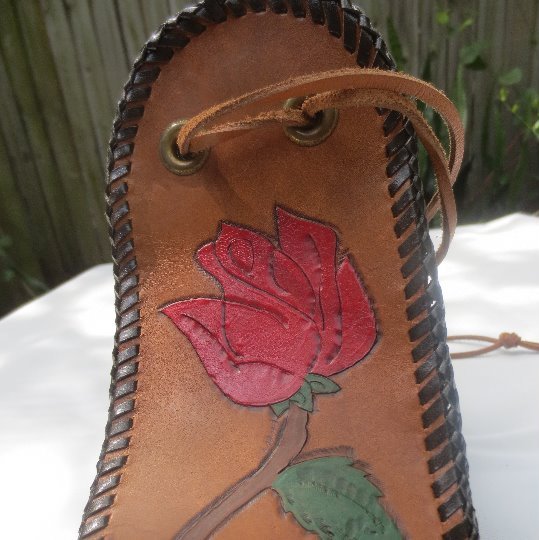 Hand Crarved Rose on Leather Stirrup Bag
