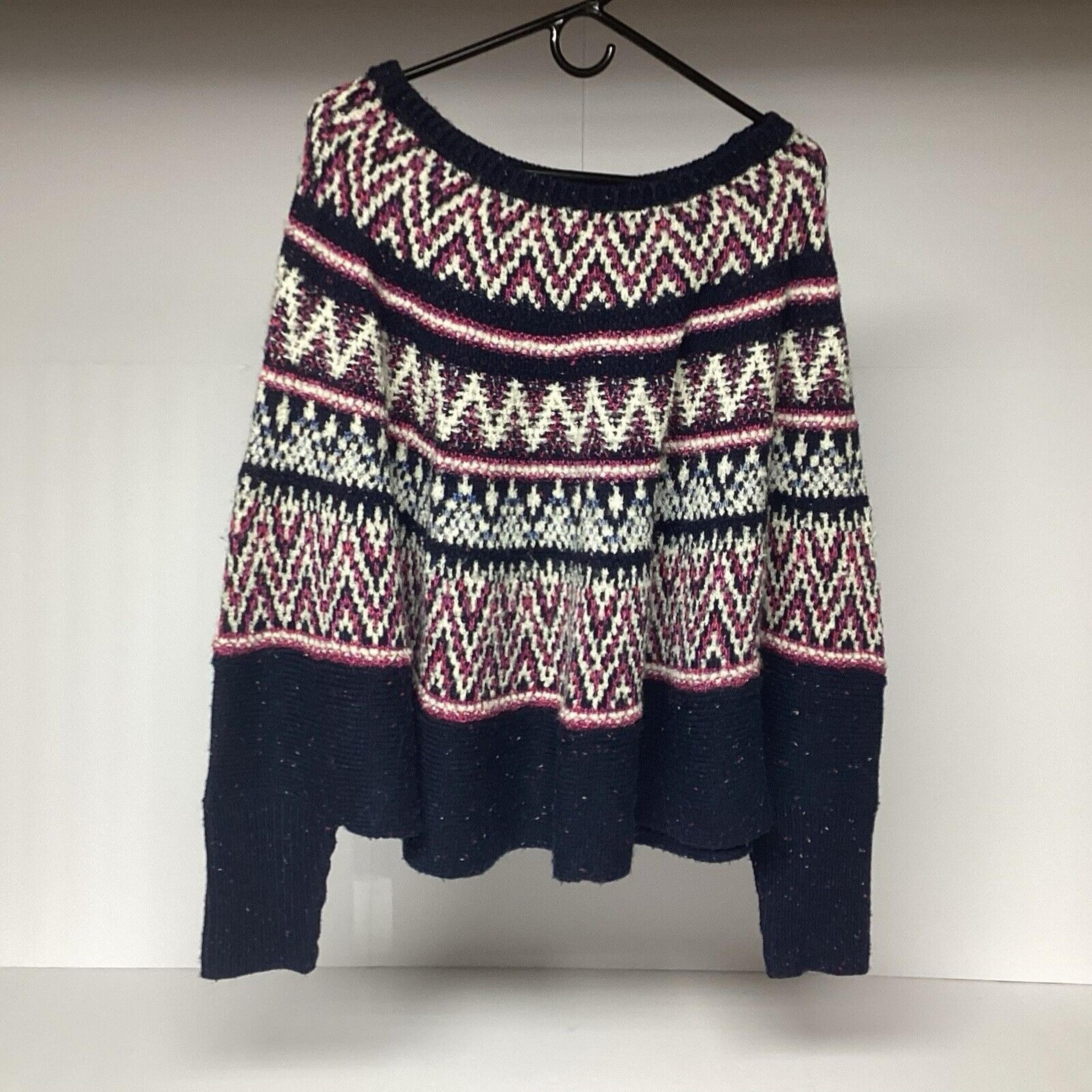 Anthropologie Sleeping on Snow Midland Nordic Fair Isle Cape Sweater M/L Navy
