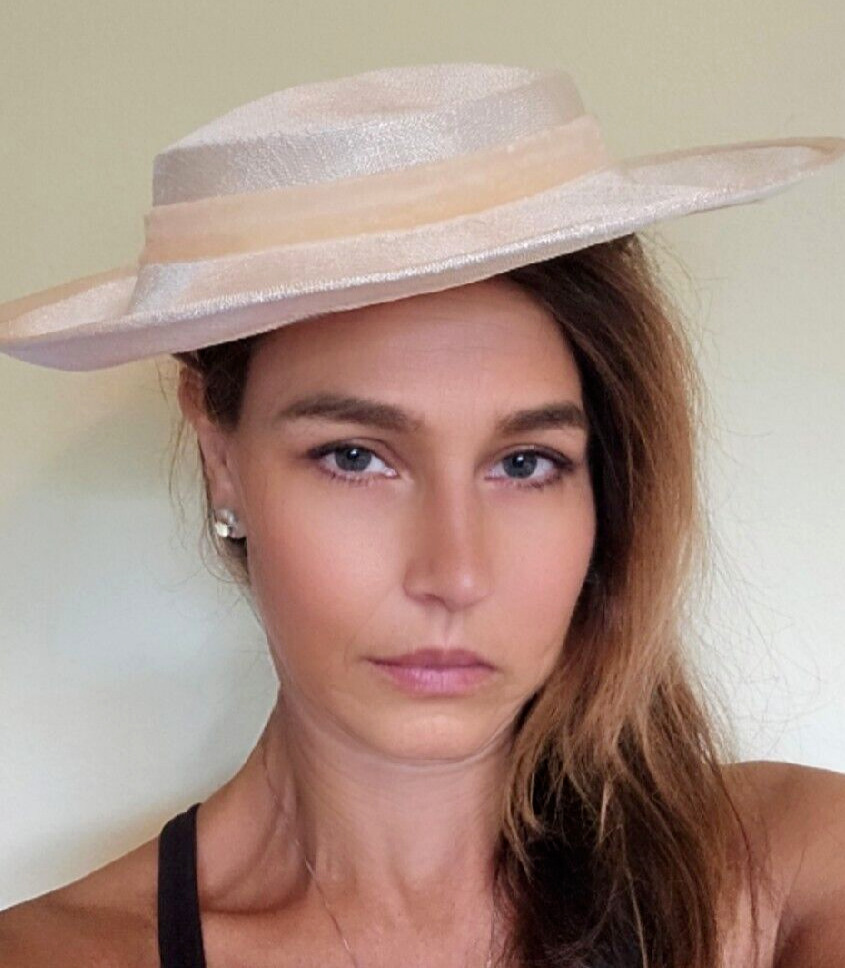 Vintage Original Antique by Clover Lane Straw Boater Hat Velvet Bow Derby Beach