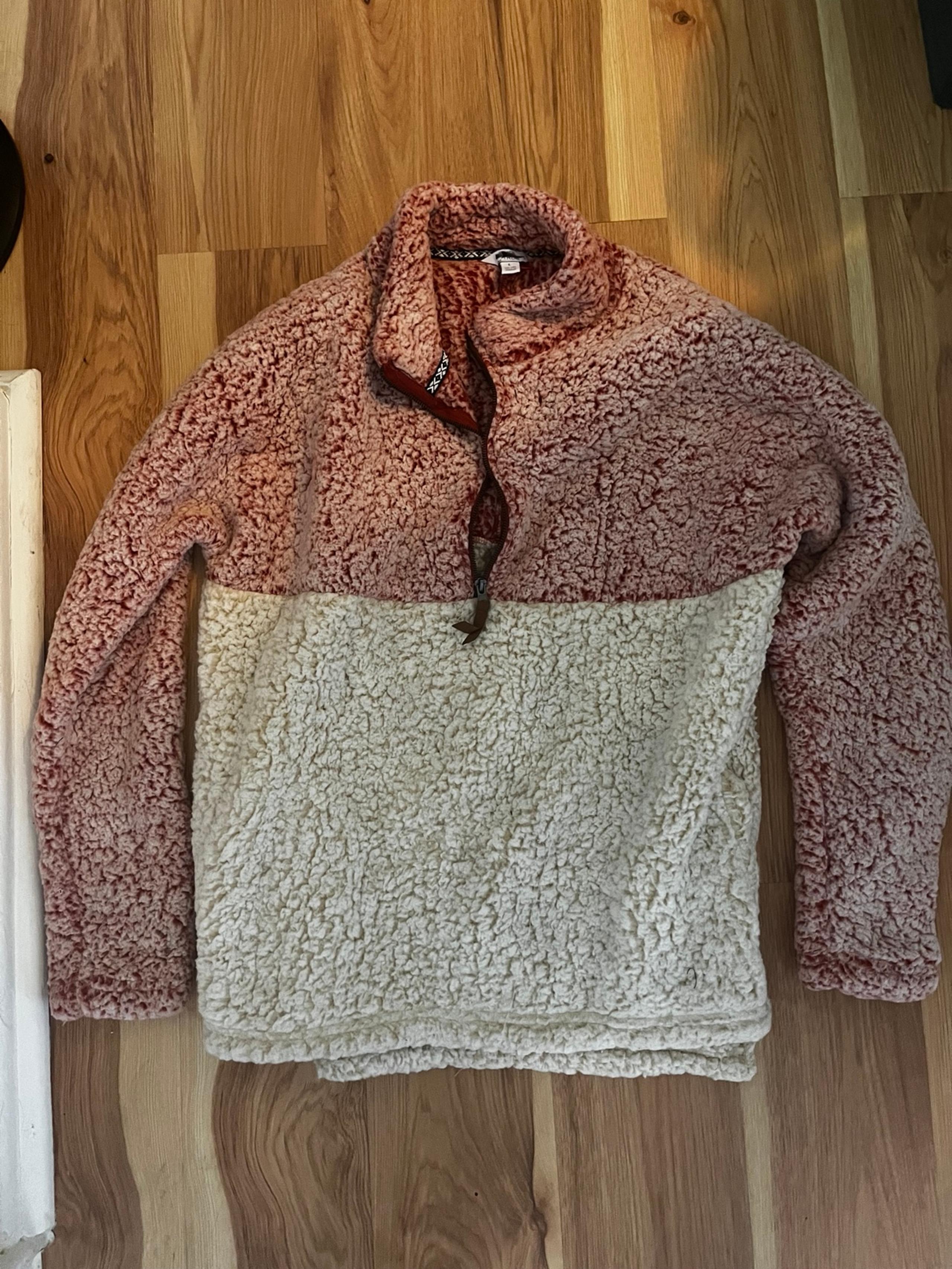 Pink and Cream Sherpa Zip Up Sweater