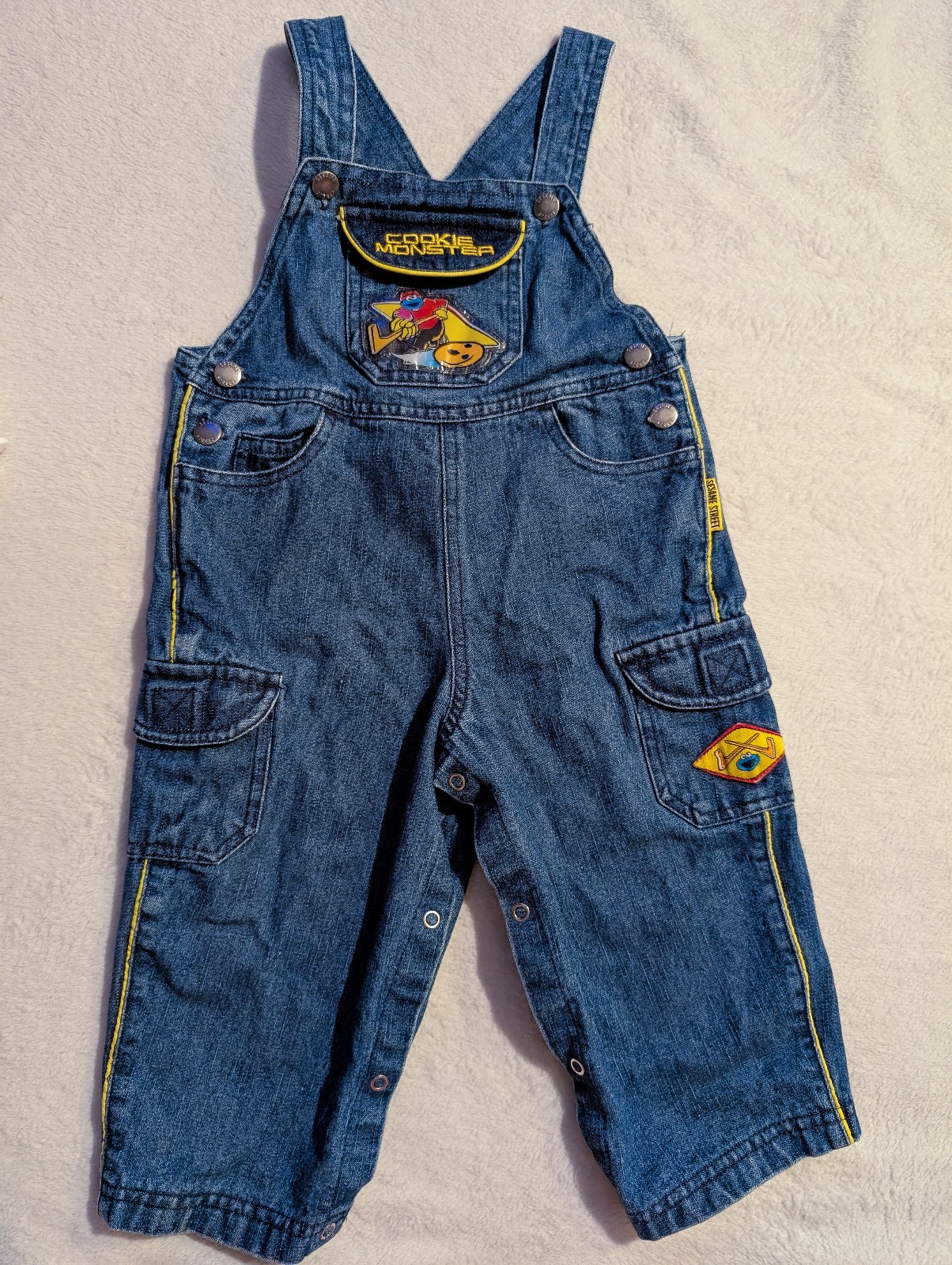 Vintage Denim Y2K Sesame Street Cookie Monster Overalls
