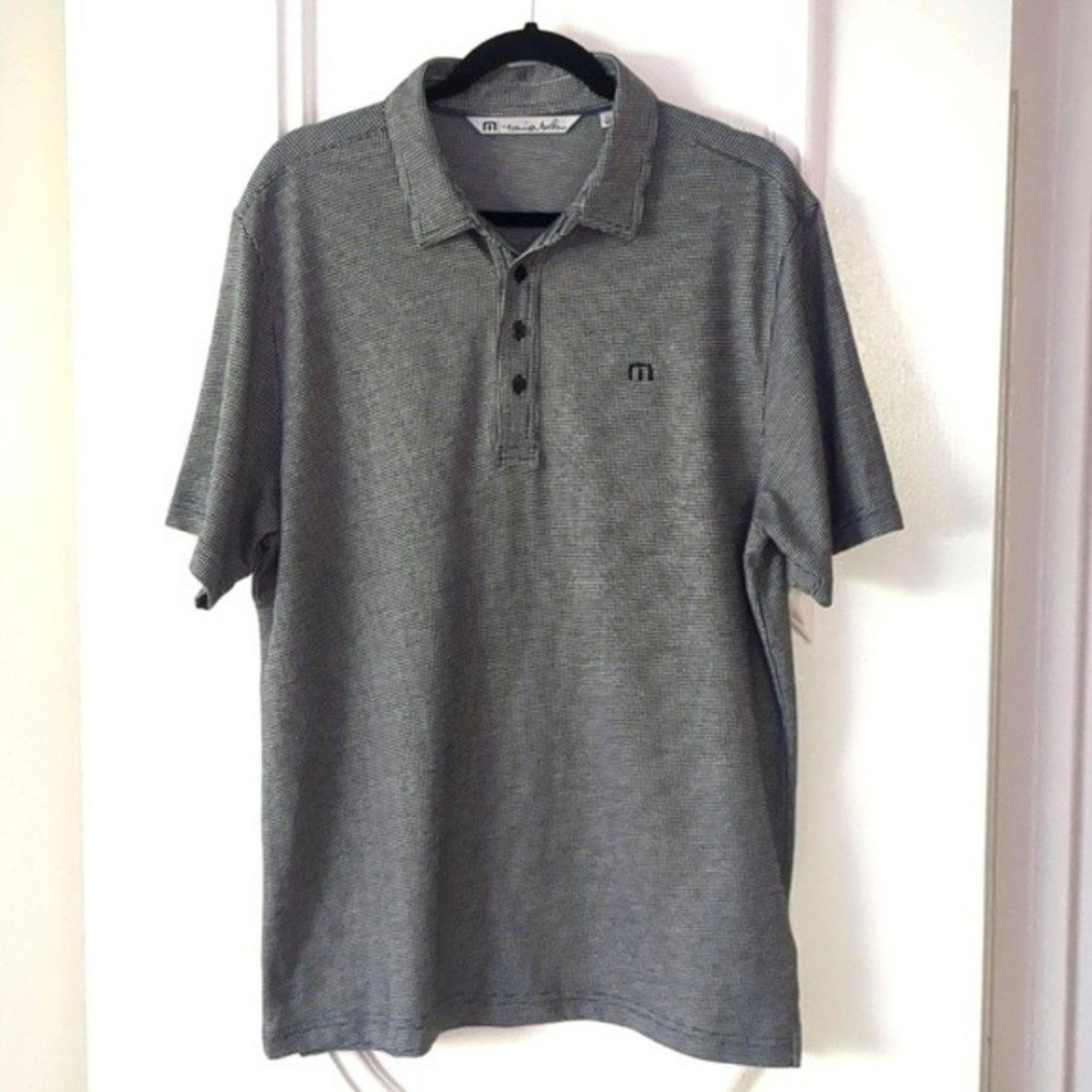 Travis Mathew’s Shirt LG Golf Houndstooth Check Collared Polo shirt Black/Gray