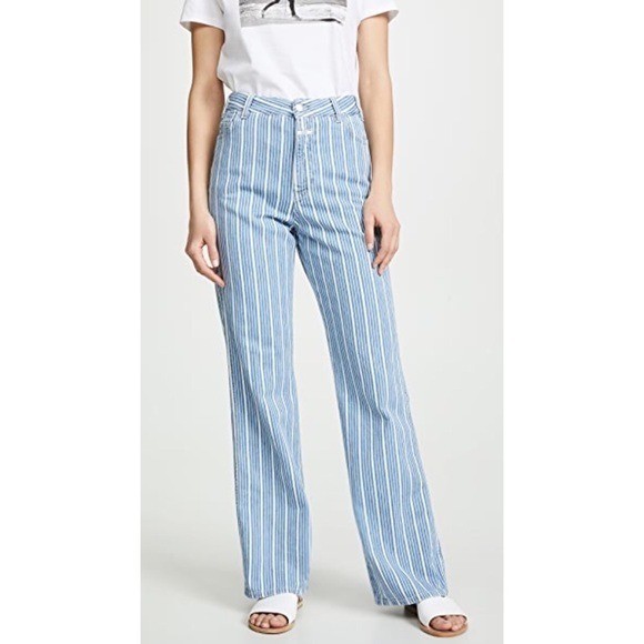 New Closed Denim Kathy light blue pinstripe high rise wide leg jeans Size 29