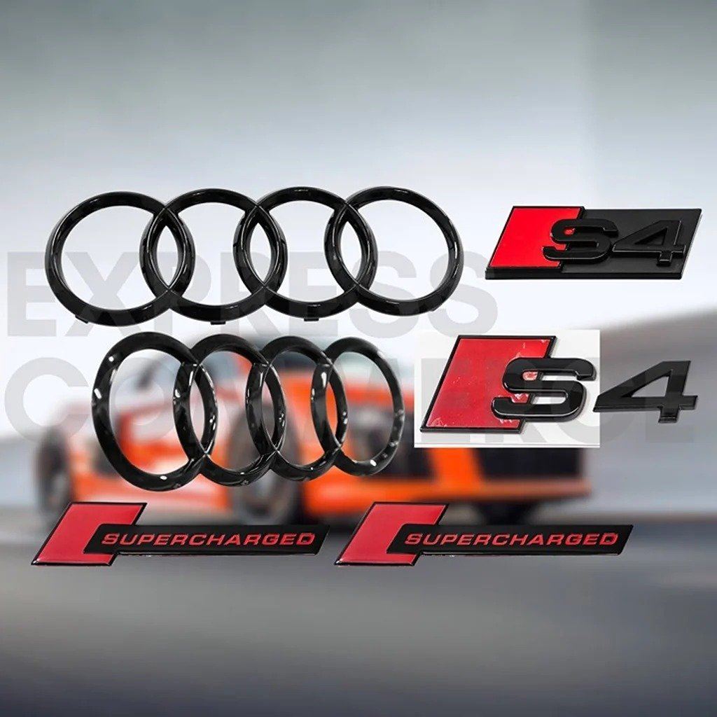 Audi S4 Ring Front Emblem Gloss Black Rear Grille V6T SuperCharged 2010-2019