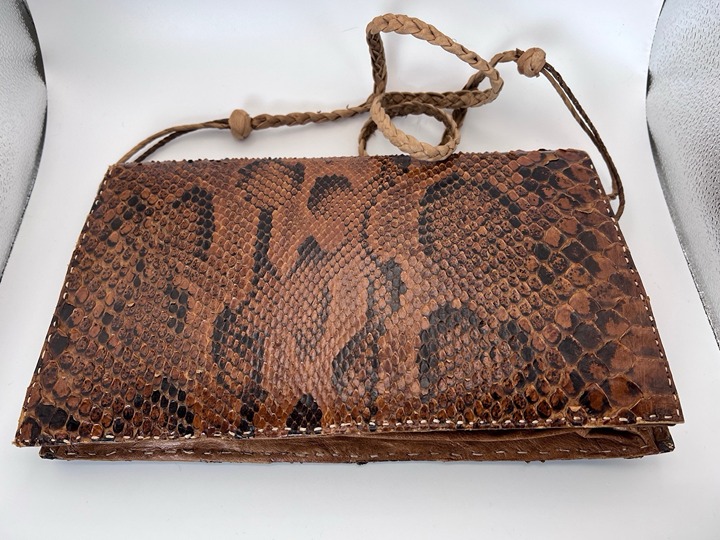Vintage Snakeskin Handbag Shoulder Bag Brown