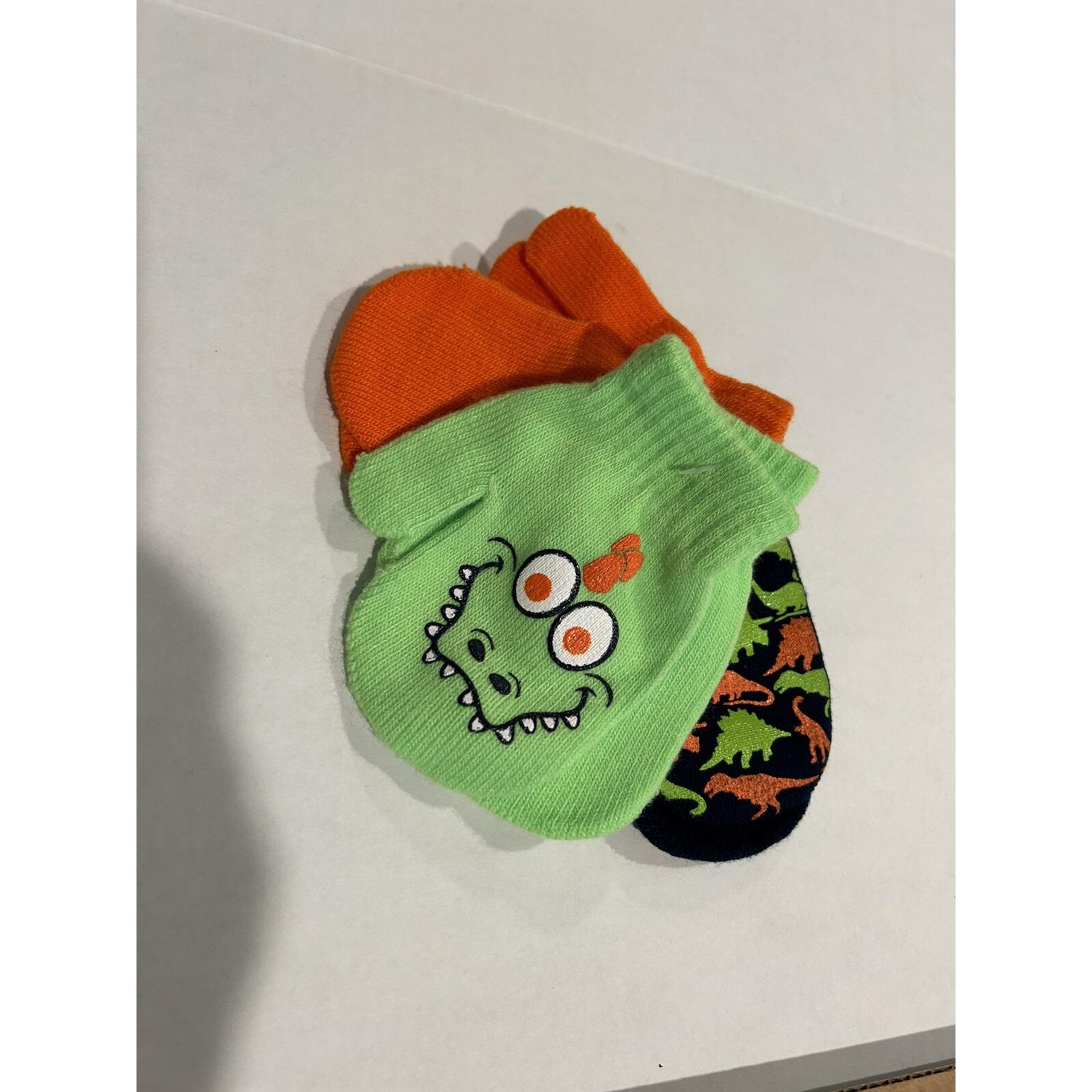 Dinosaur Mittens 3 Pair Super Cute Orange Lime Green Black Toddler New!