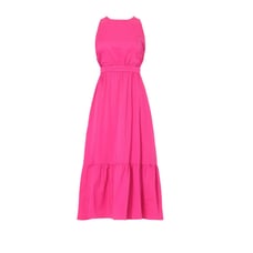 Peter Som Hot Pink Tiered Barbiecore Cross Back Semi Formal Summer Midi Dress 6