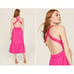 Peter Som Hot Pink Tiered Barbiecore Cross Back Semi Formal Summer Midi Dress 6