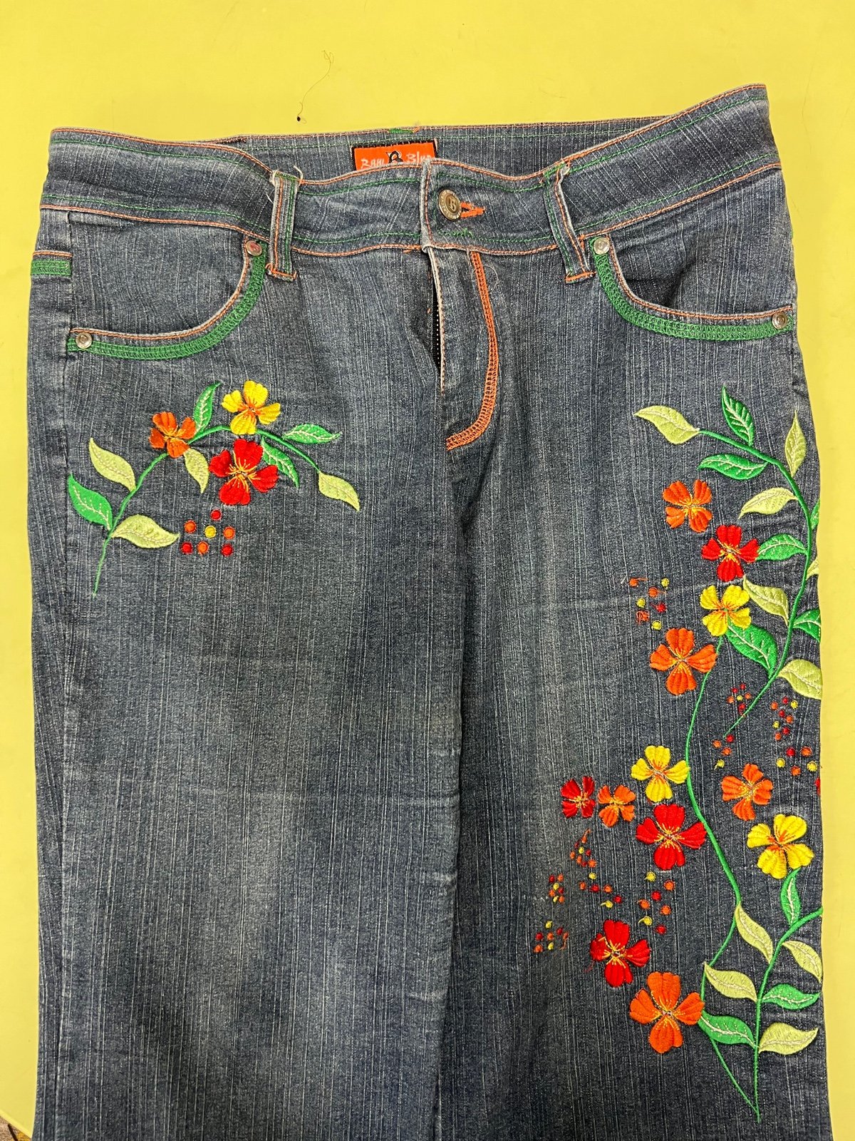 Vintage Floral Sewn Flared Jeans by Raw Blue Lady