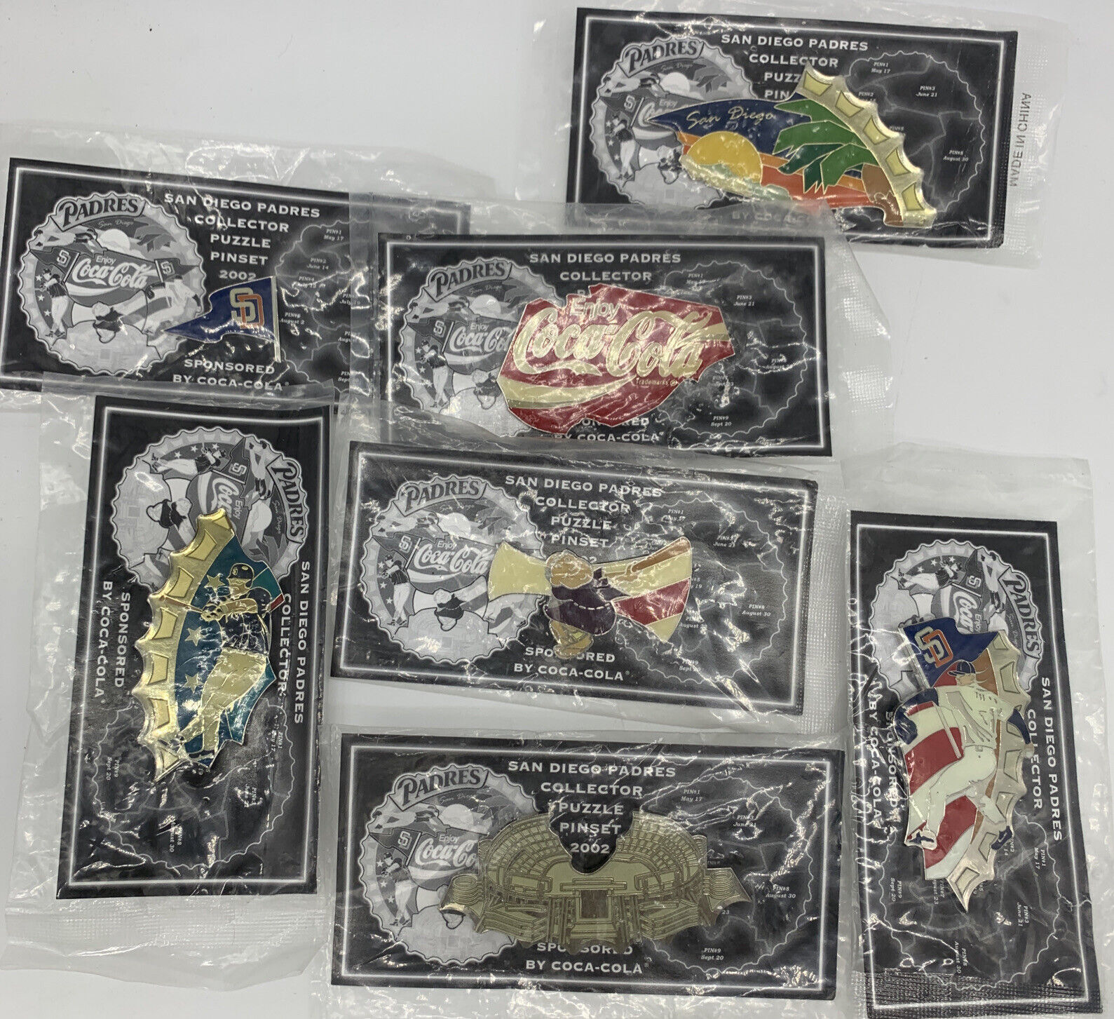 2002 San Diego Padres Coca-Cola Collector Puzzle pin set Lot of 7 (out of nine)