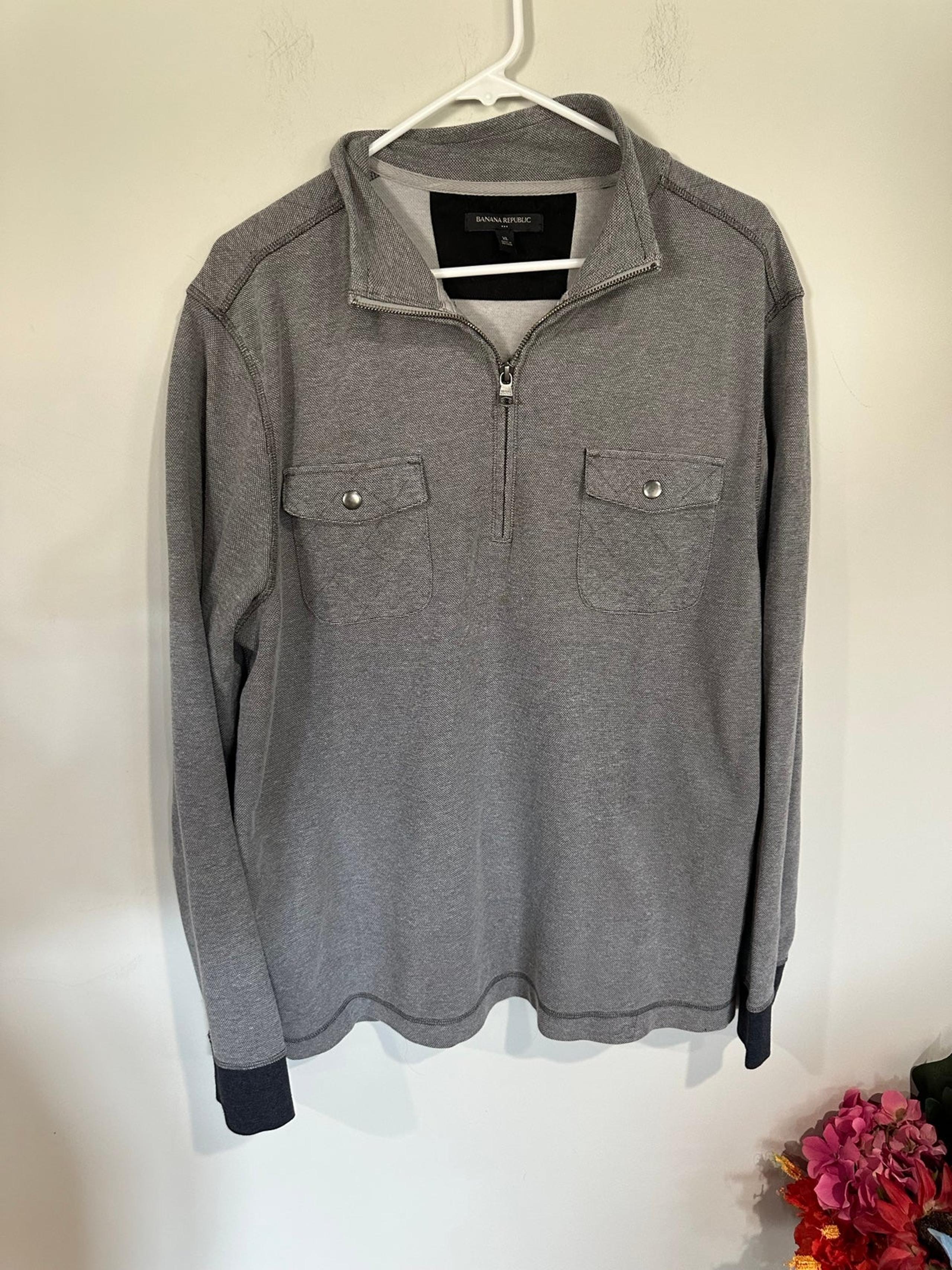 Banana Republic Sweater Size Xl Mens Jacket Gray Full Zip Pockets