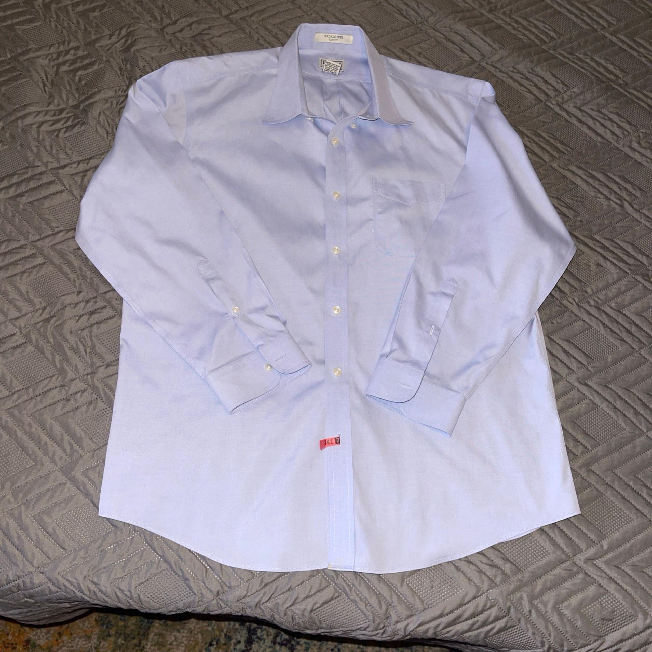 L.L. Bean Button Down Shirt Men’s 17-33 Blue Wrinkle Free Slim Fit 291653