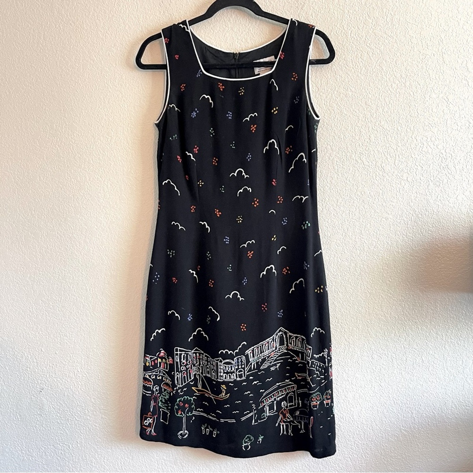 Vintage CDC Caren Desiree Company Italian Landscape Graphic Dress Womens Size 6