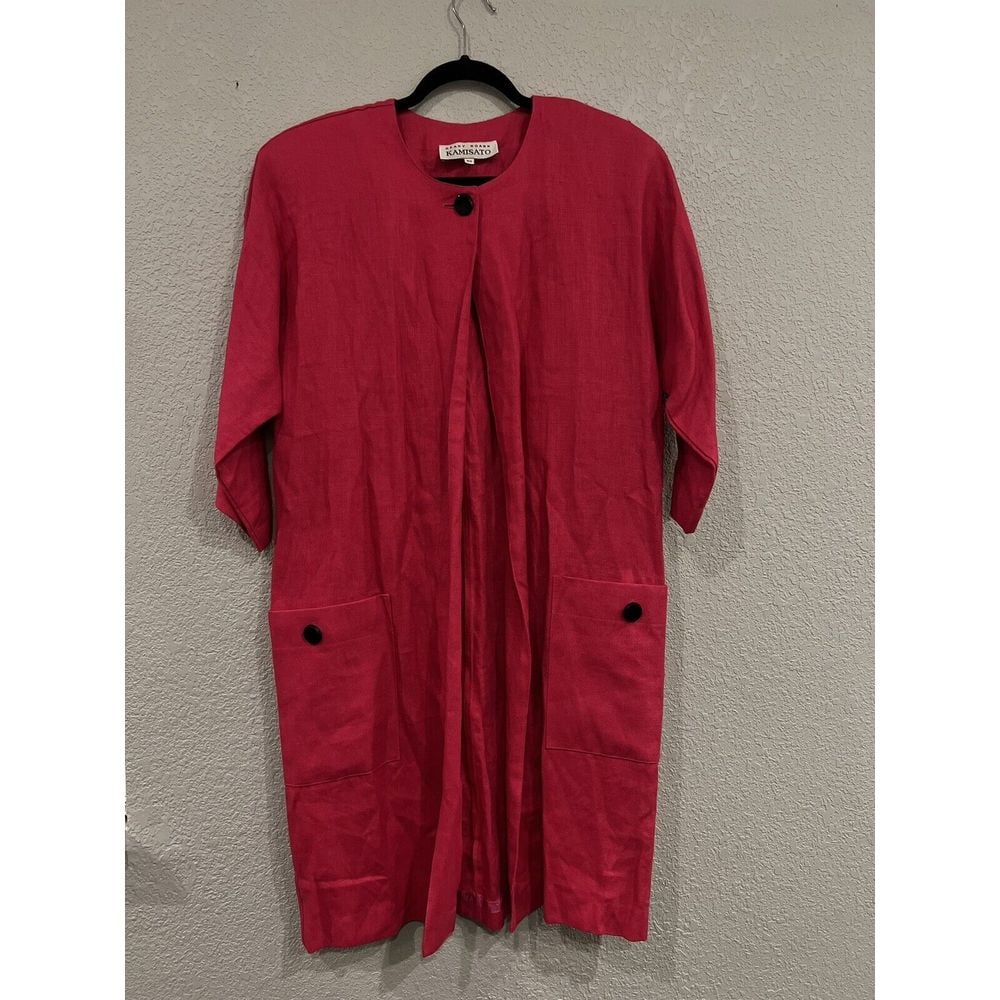 Vintage Geary Roark Kamisato Womens Sz 10 Knee Length Blazer Light Coat Linen