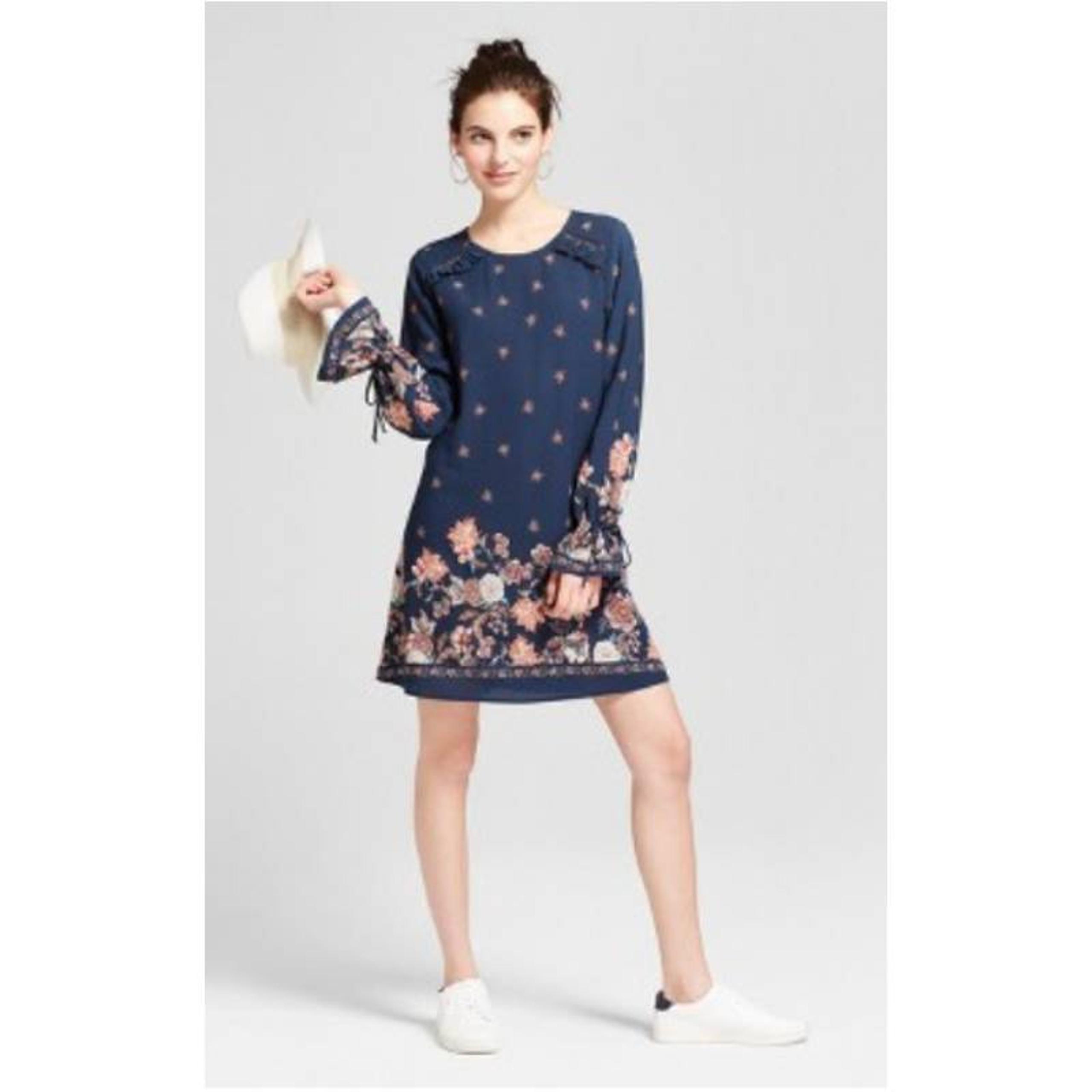 Floral Print Long Sleeve Ruffled Dress