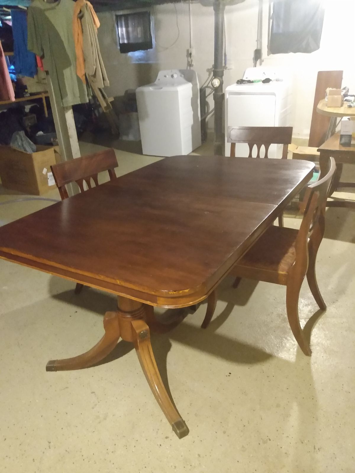 The dining room table, end table and foo