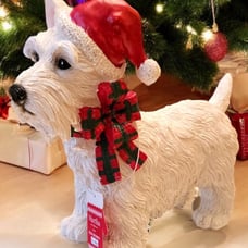 Martha Stewart West Highland Terrier westie Christmas hat and bow Figurine