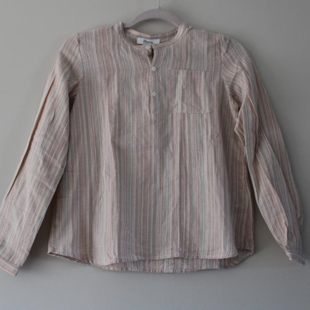 NWT Bonpoint Artiste Half Button Up Long Sleeve Shirt Pink Vertical Stripe 12