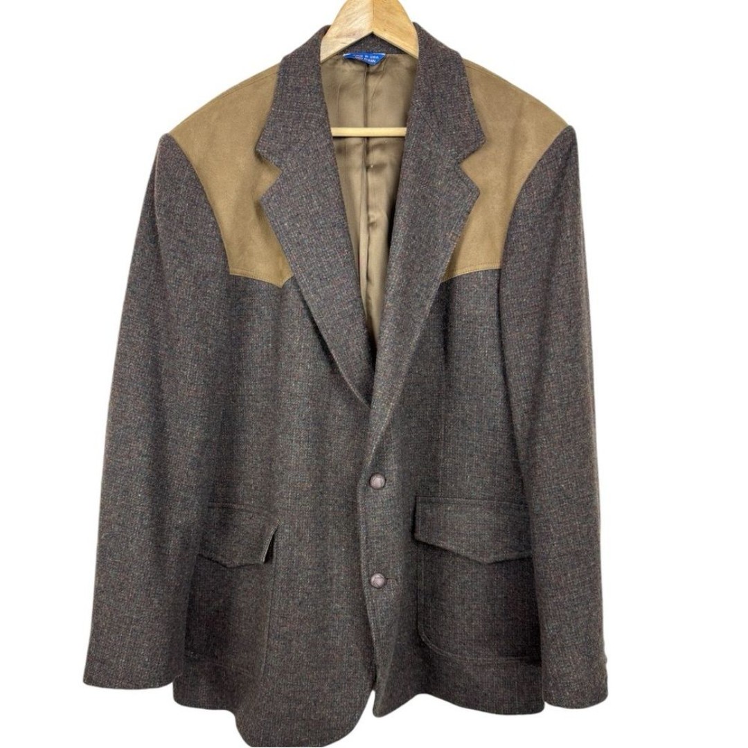 Vintage Pendleton Mens Virgin Wool Suede Blazer Jacket Size 46 Long