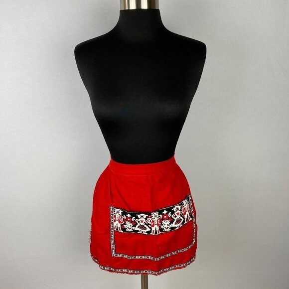 Amish Pennsylvania Dutch Apron Embroidered Details Waitress Tie Back Order Taker