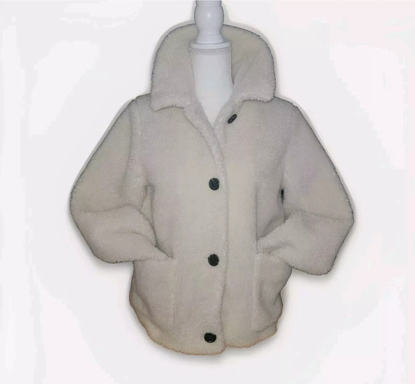 Abercrombie & Fitch Sherpa Faux Fur Teddy Button Front Collared Coat Jacket Med