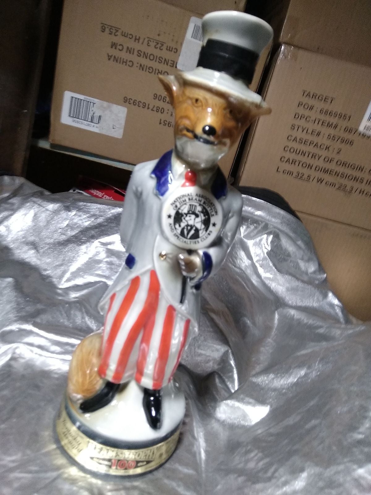 1971 Vintage Jim Beam's Trophy Uncle Sam Fox Decanter Bottle Specialties Club