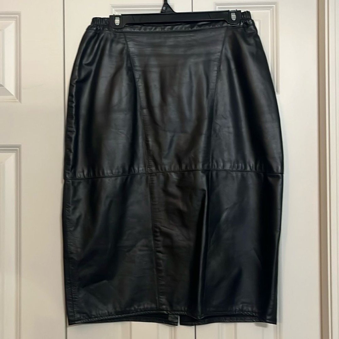 Black Leather Blocked Midi Skirt Vintage Mobwife Goth Emo L