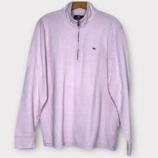 Vineyard Vines Saltwater Quarter Zip Pink Cloud Stripe Sz XL Nautical Preppy
