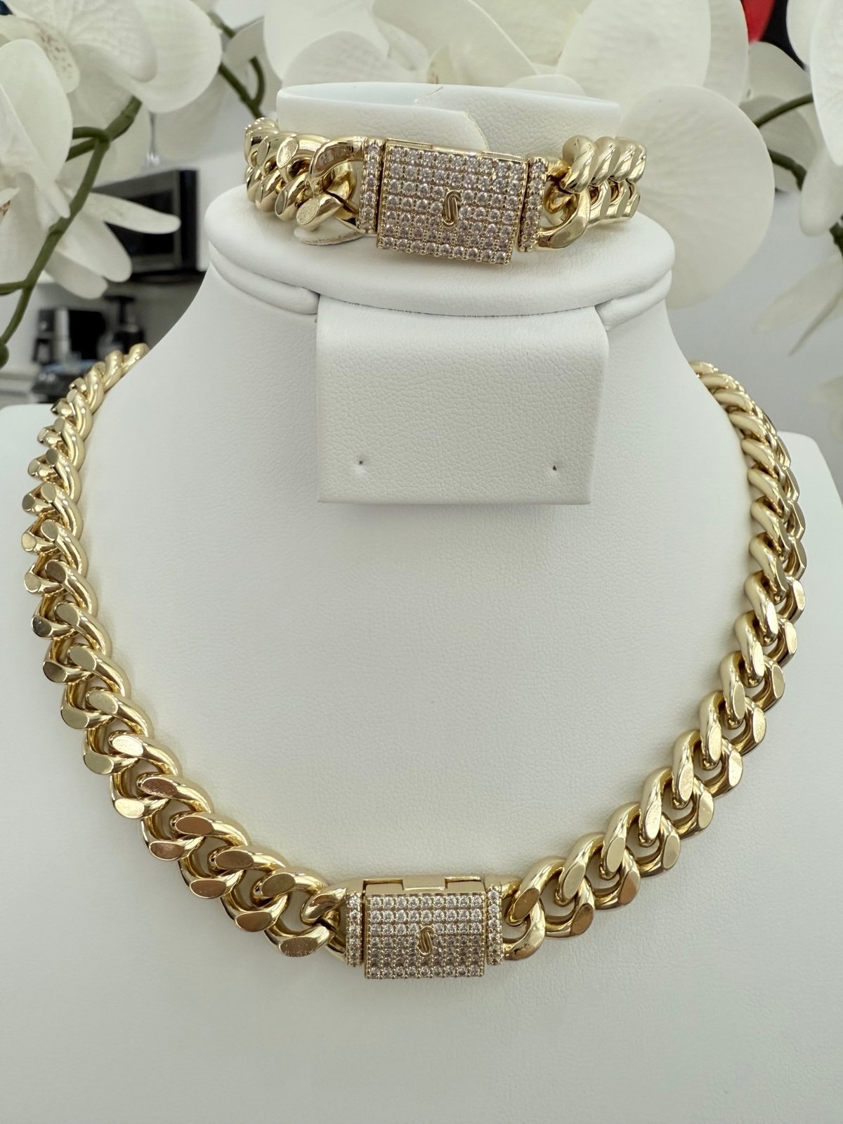 Women 14K Gold Plated Cz Cuban Choker Chain Necklace And Bracelet Set Monaco