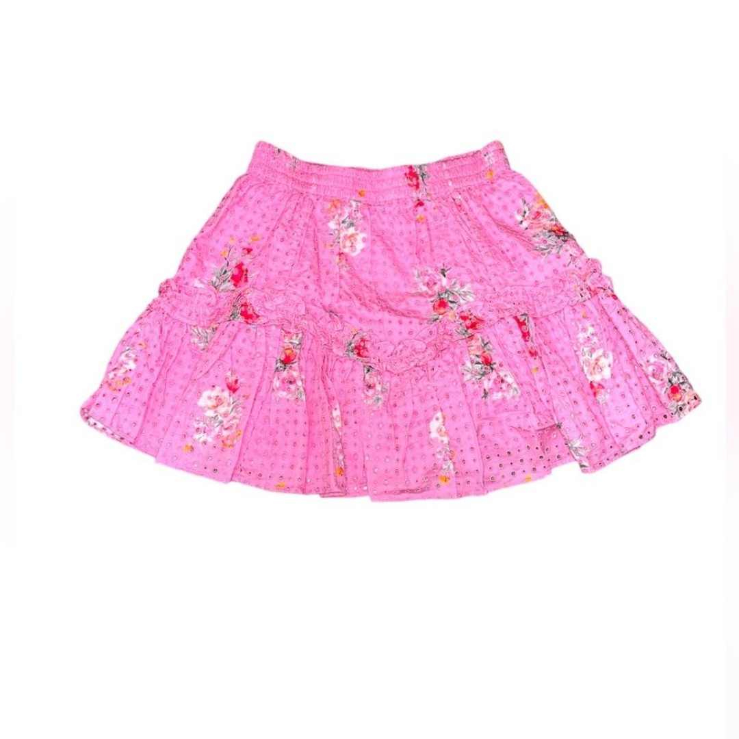 Rare LoveShackFancy Pink Eyelet Floral Zartti Mini Skirt