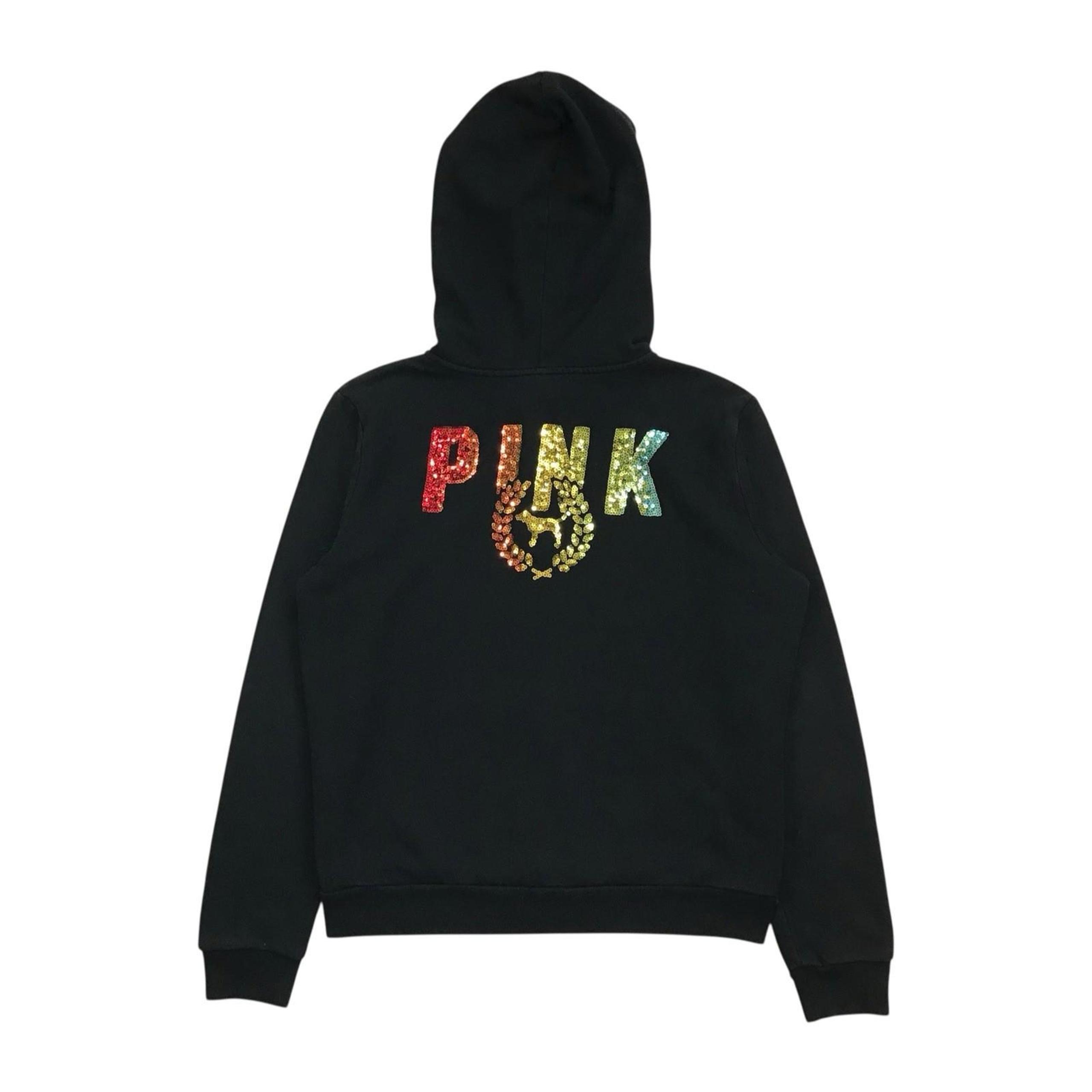 Victorias Secret PINK Hoodie Medium M Rainbow Dog Bling Sequin Ombré Sweatshirt