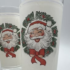 Set 4 Vtg Christmas Santa Face Wreath 5 Drinking Glasses 12 Oz MCM 1960s