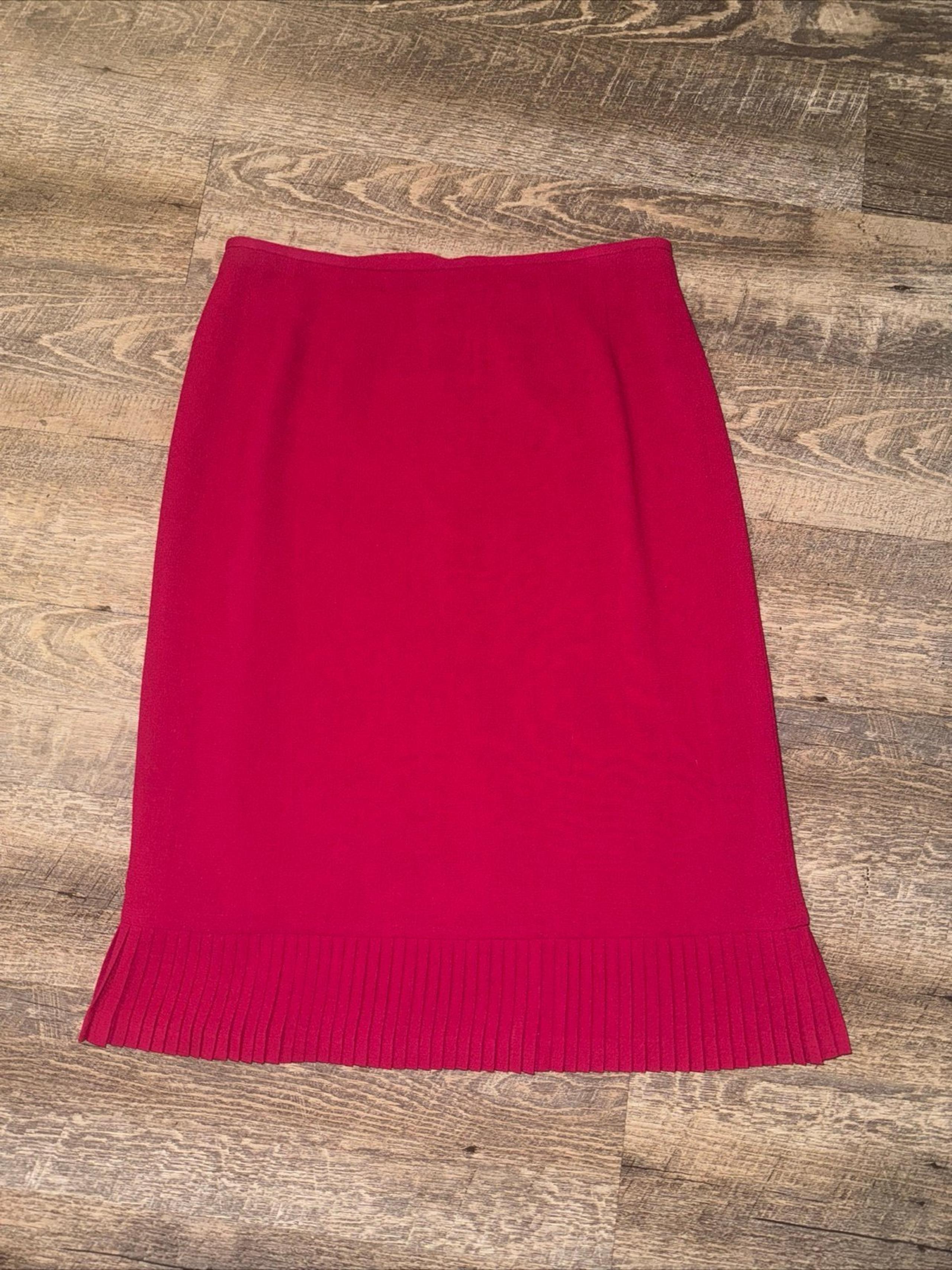 Albert Nipon Size 10 Petite Wool Burgundy Business Casual Pleated Pencil Skirt