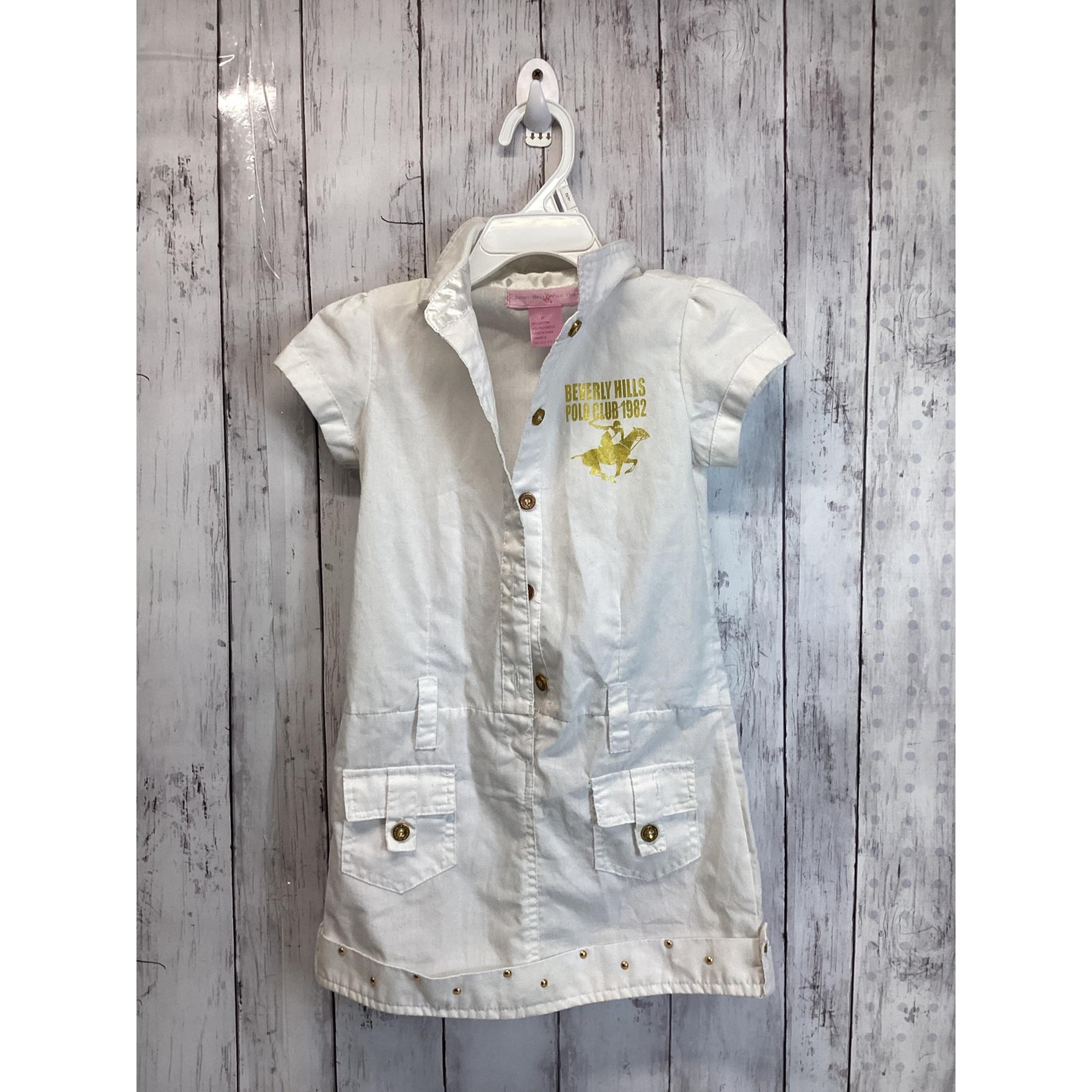 Beverly Hills Polo Club Girls Shirt Dress Size 4T White Collared Button Down
