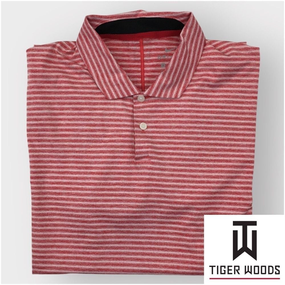 TIGER WOODS NIKE Mens Golf Polo Shirt Size M Stretch Performance Casual Striped