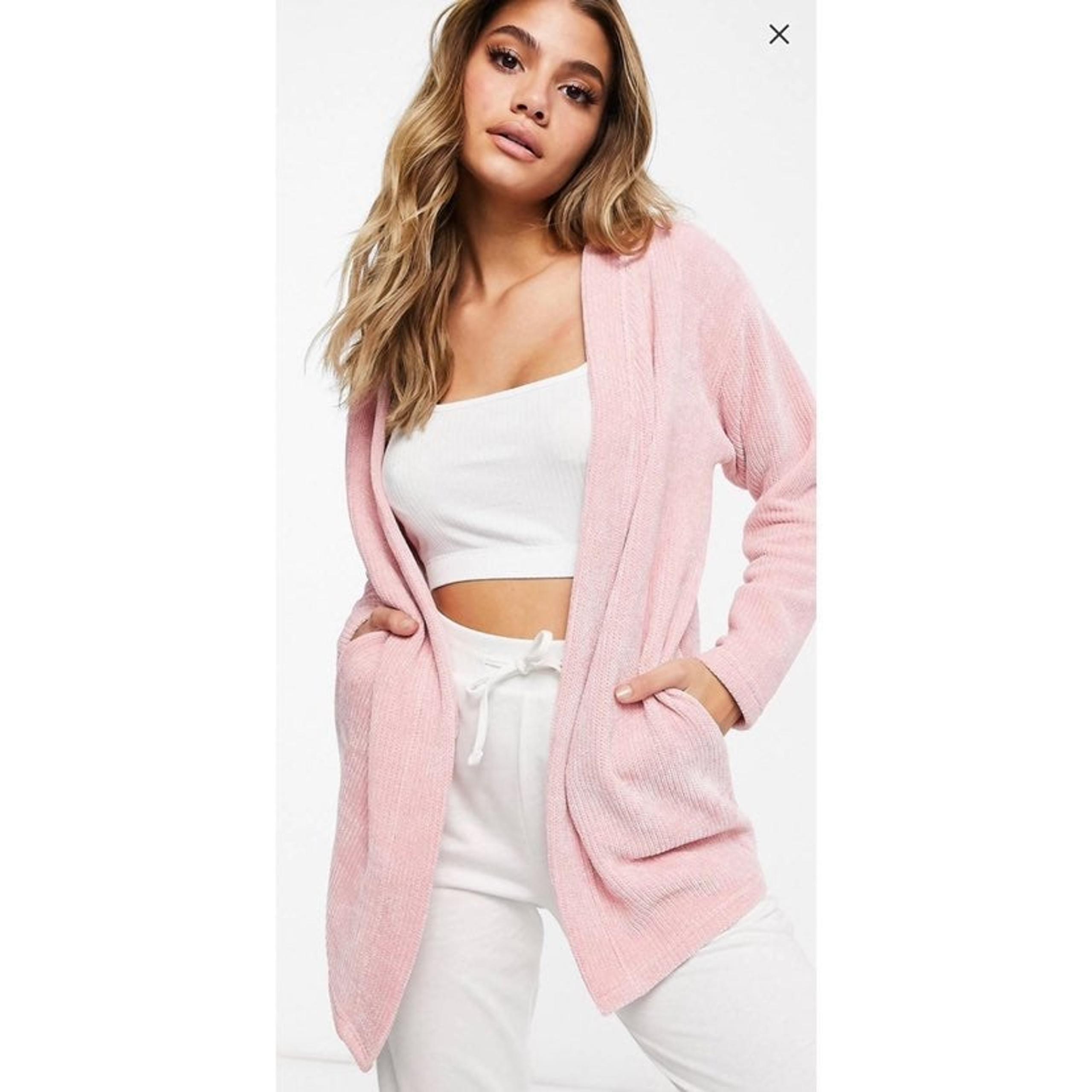 ASOS Pink Chenille Open Cardigan Sweater