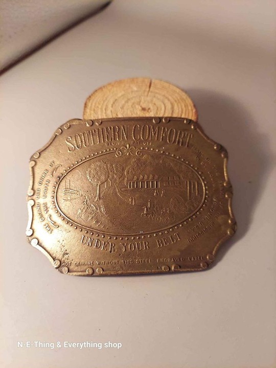 Tiffany Co. Southern Comfort Under Your Belt Brass 1970’s Vintage BeltBuckle