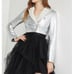 BCBGMAXAZRIA SILVER AVIATOR Faux/Fur Leather Metallic Cropped JACKET SIZE XS NEW