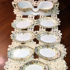 Noritake Christmas Ball 175 16034 Salt Dips and Spoon Stacking Caddy 8 pc LOT