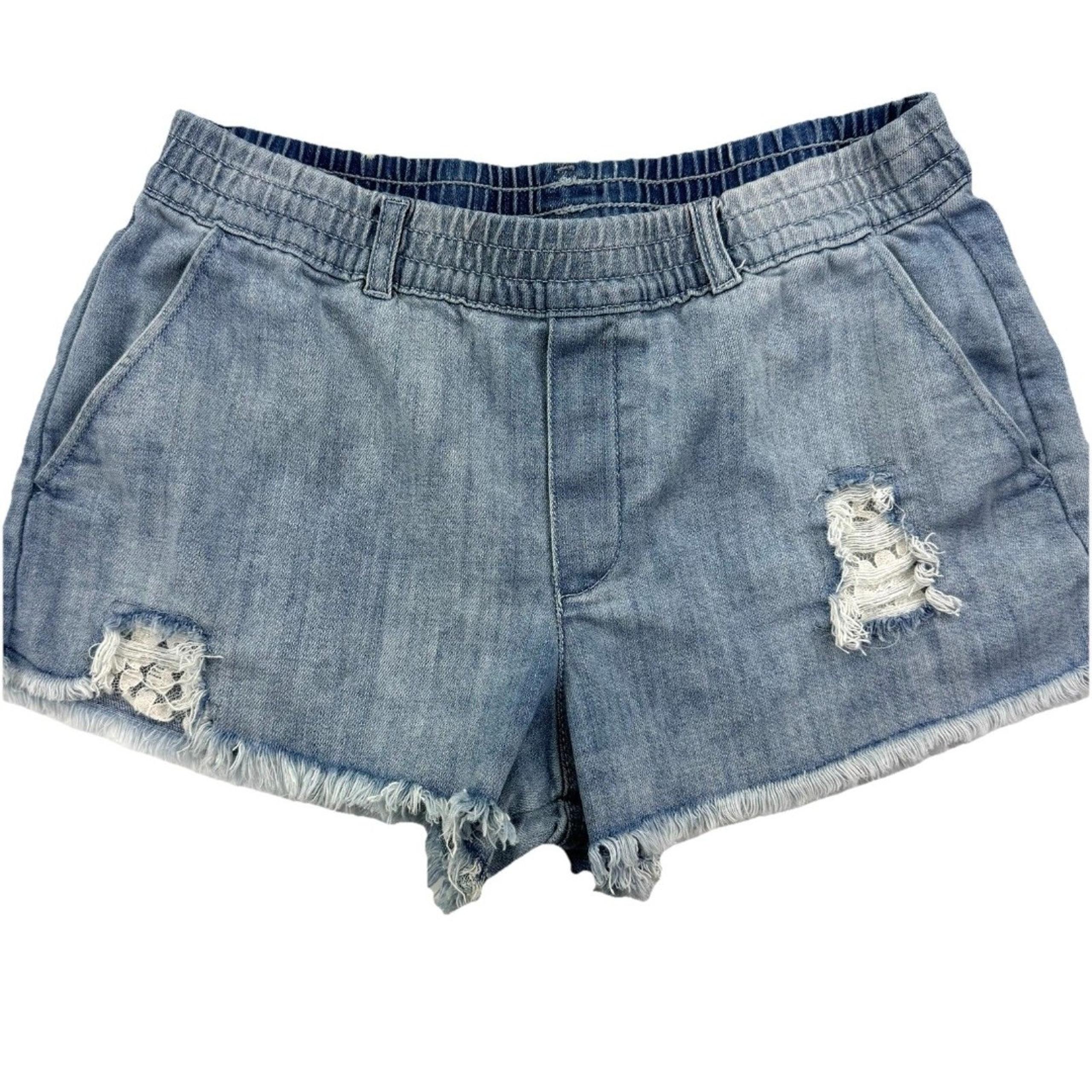 Aerie Jean Shorts Blue Distressed Lace Pull On Denim Small Elastic Waist