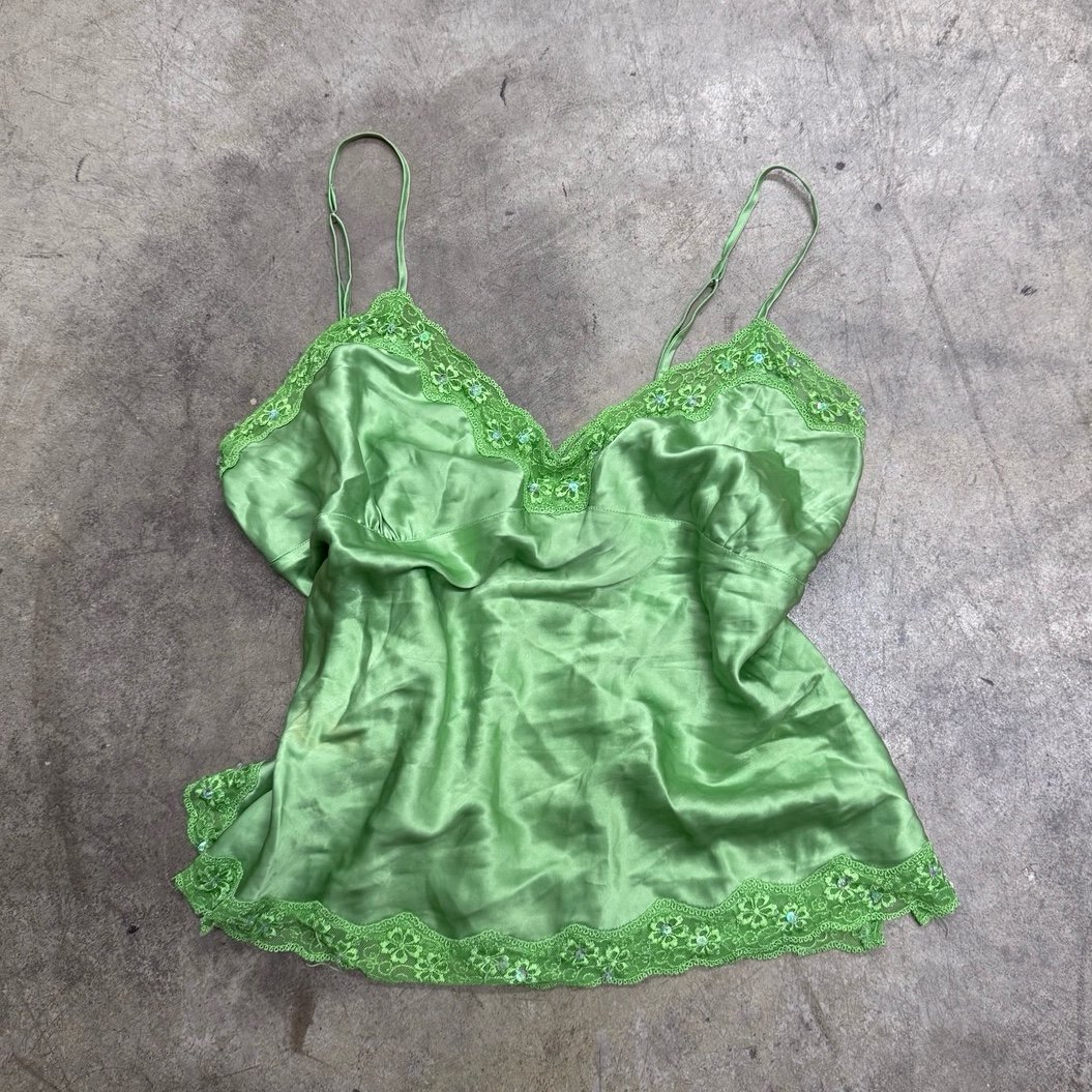 Vintage y2k retro 100% silk lace sequin babydoll cami