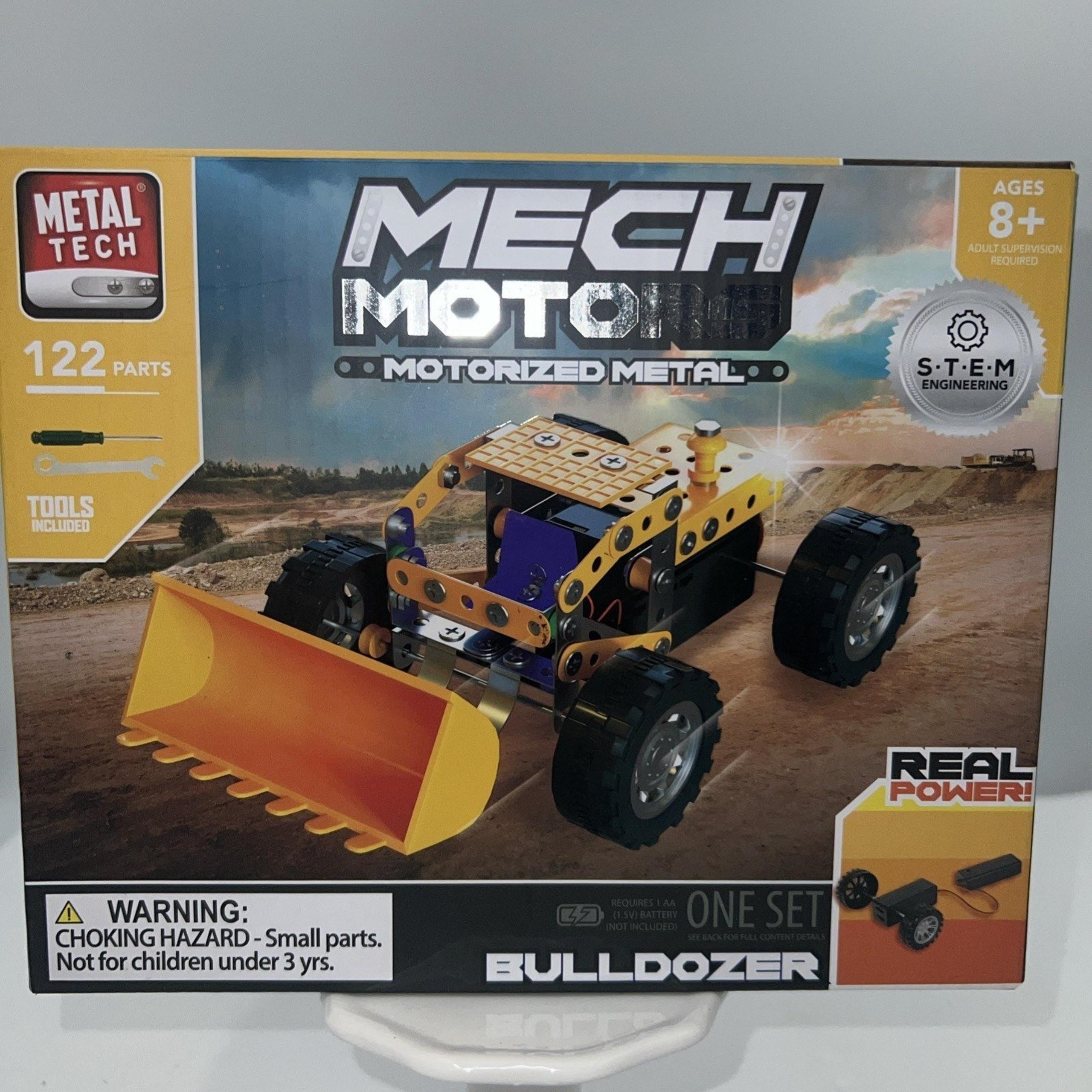 Metal Tech Mech Motors Bulldozer Set NEW Motorized 122 Part STEM Engineer Toy