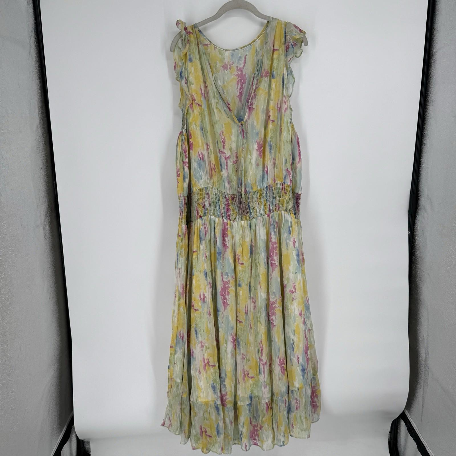 Anthropologie dress 26 watercolor midi chiffon plus size wedding guest party