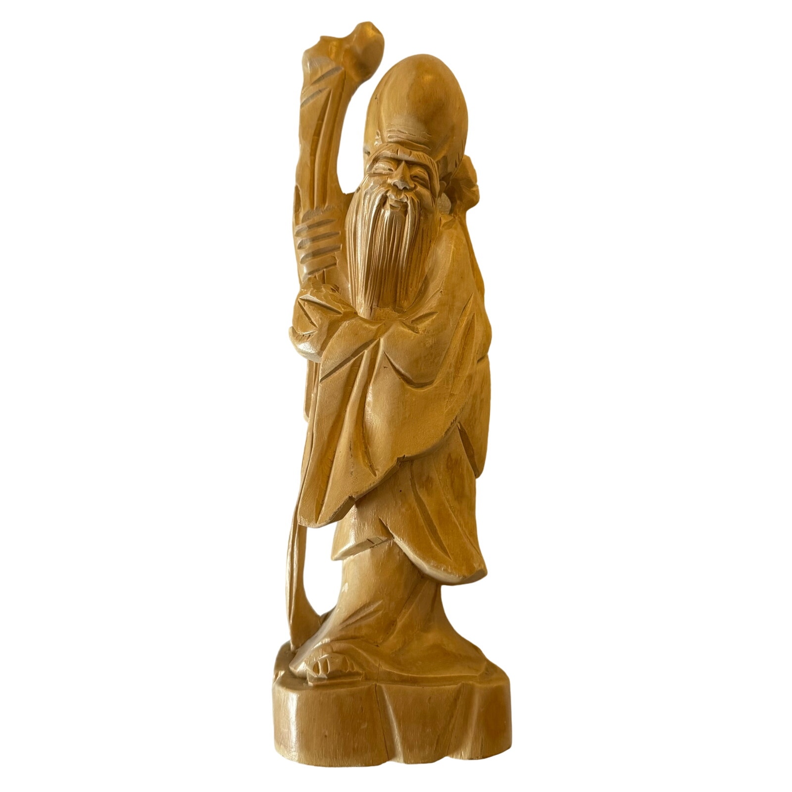 Wooden 12 Vintage Asian Statue of ShouXing the Taoist Buddhist God of Longevity