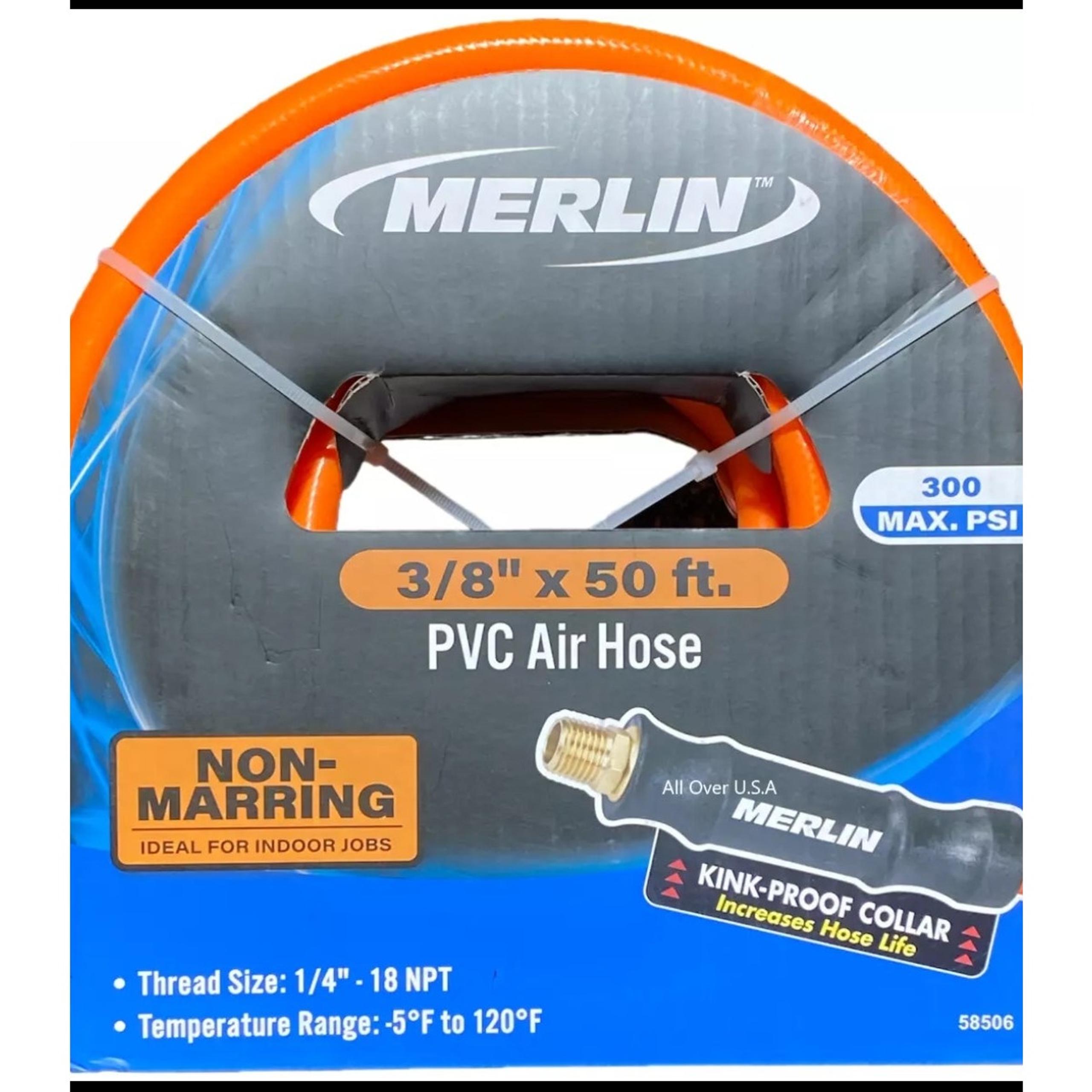 MERLIN 3/8 in. x 50 ft. PVC Air Hose extra-strong burst-resistant