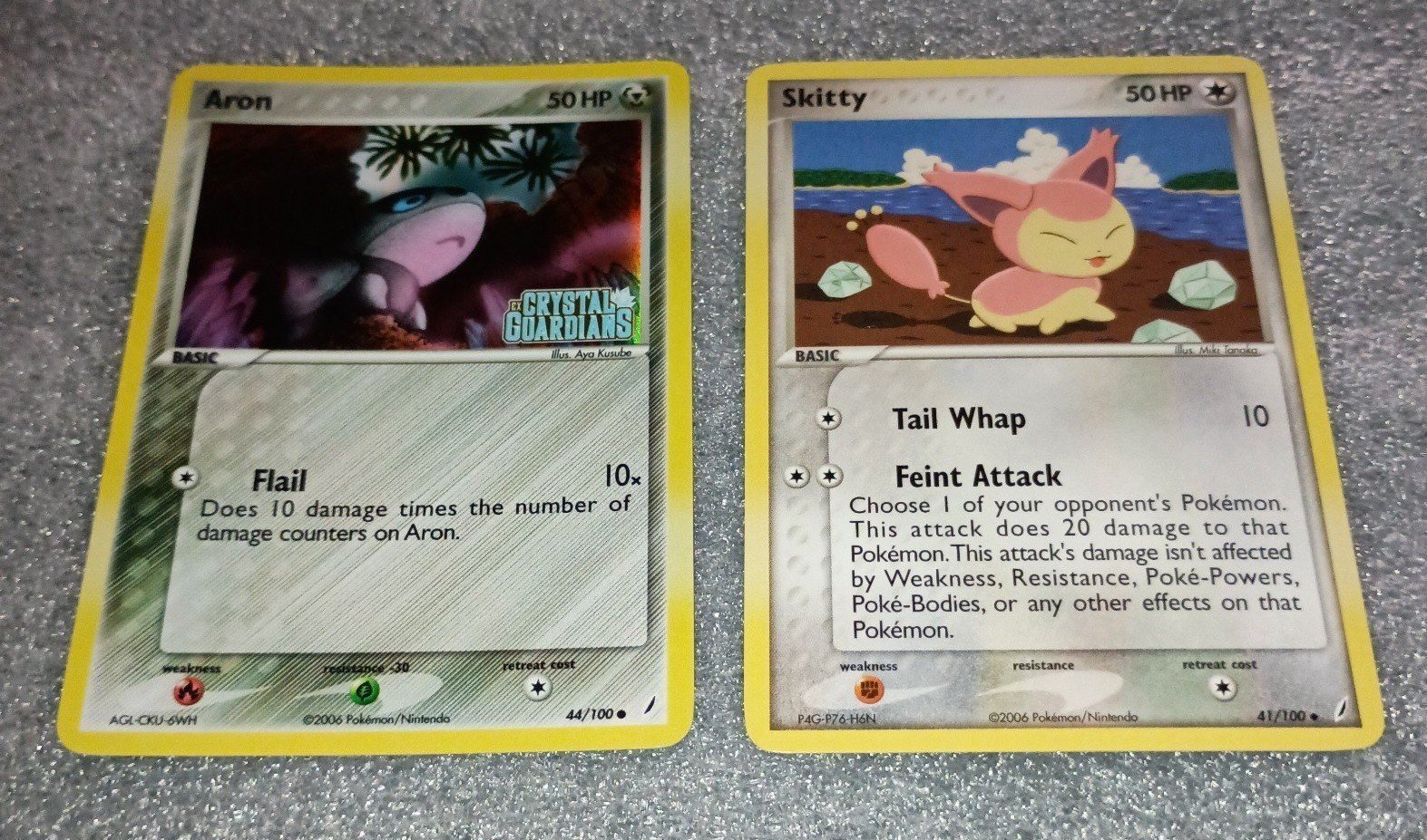2 Pokemon 2006 cards Skitty & Aron Crystal Guardians foil holographic