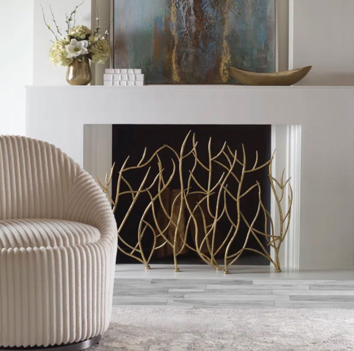 Gold Wood Branch Fireplace Screen