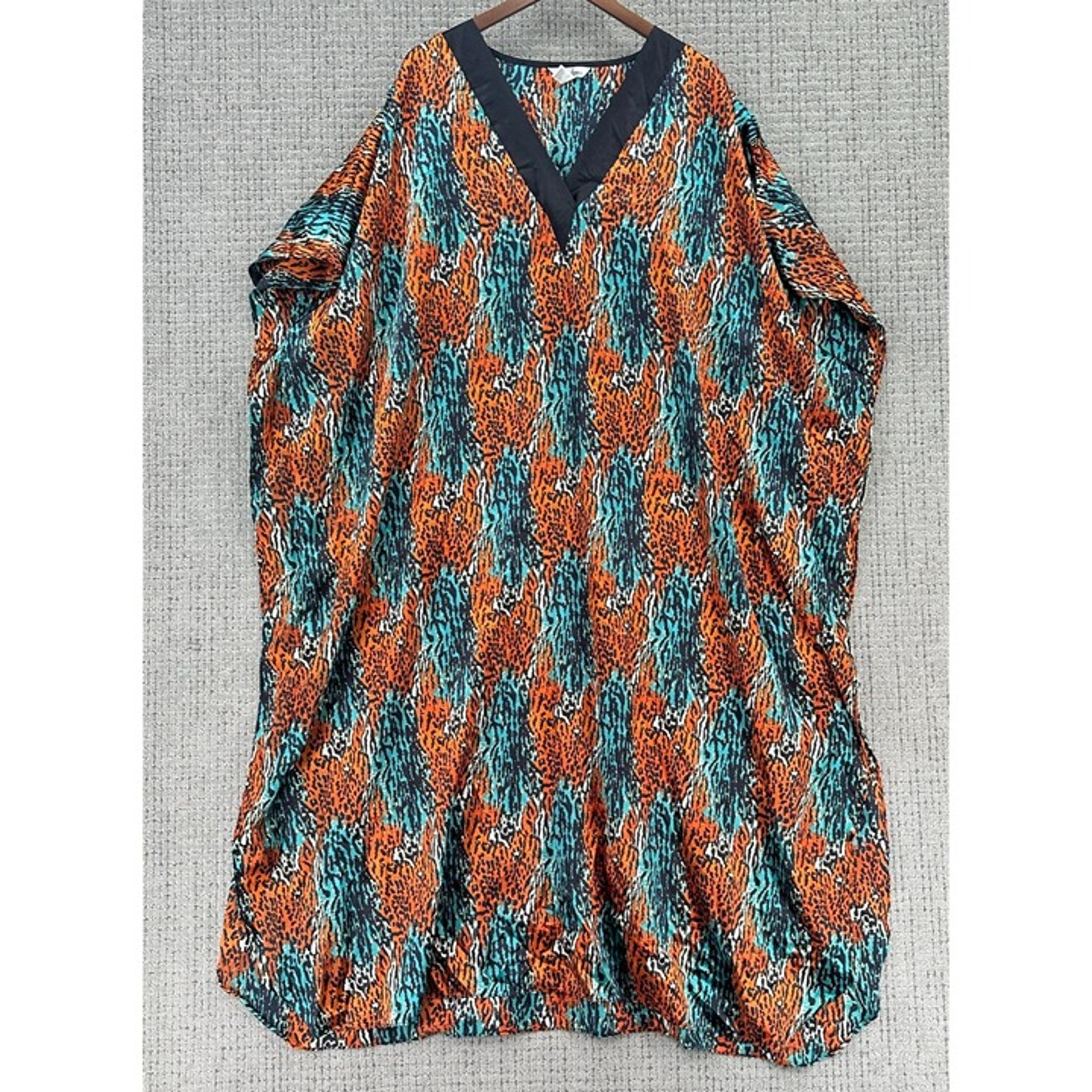 Winlar Kaftan Dress Womens One Size Fits Most Brown Green Lightweight Slit Sides