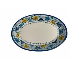Italy Pottery Vietri Falcone Oval Bowl Yellow Blue Floral Handmade 15 x 10 x 2