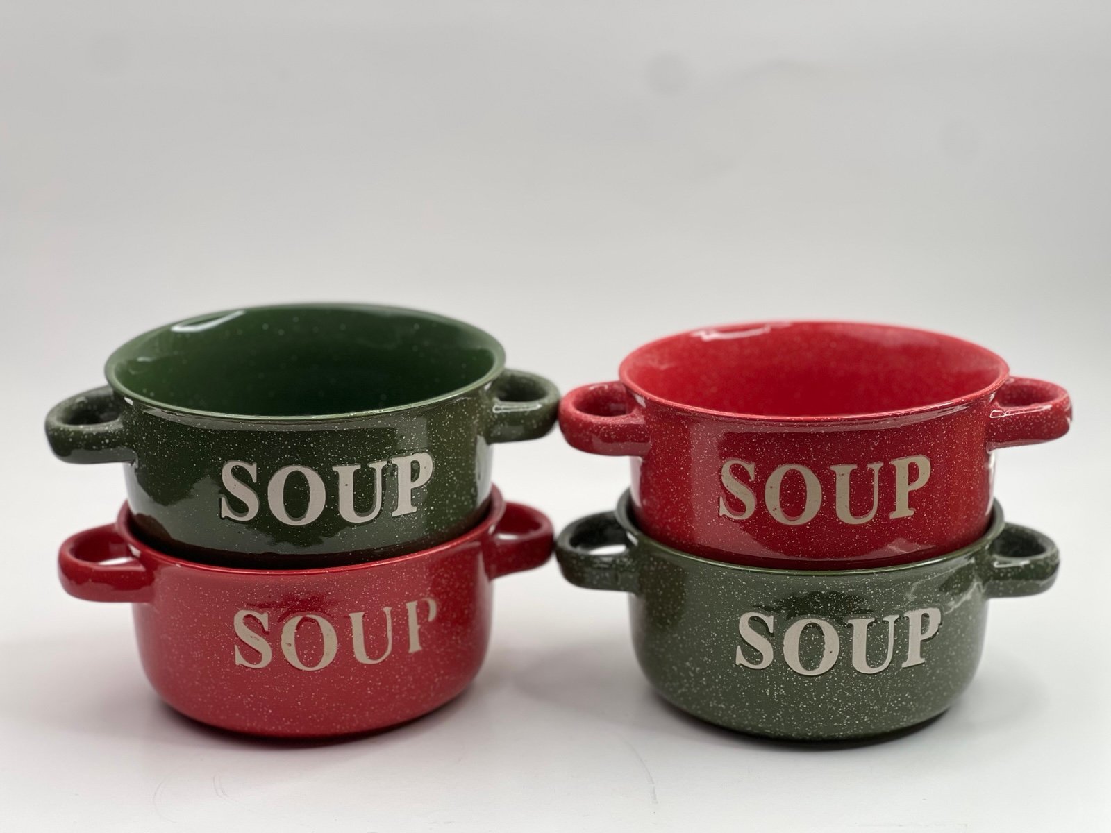 Mulberry Soup Bowl Bright Speckled Collection Double Handles Ceramic